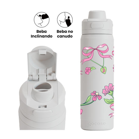 Garrafa Térmica Flip Pro + Ebook -  Barbie - Flores & Laços