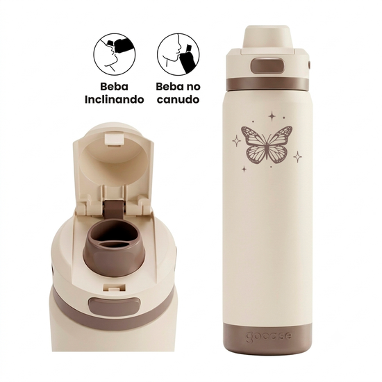 Garrafa Térmica Flip Pro + Ebook - Minimal Bug Brown
