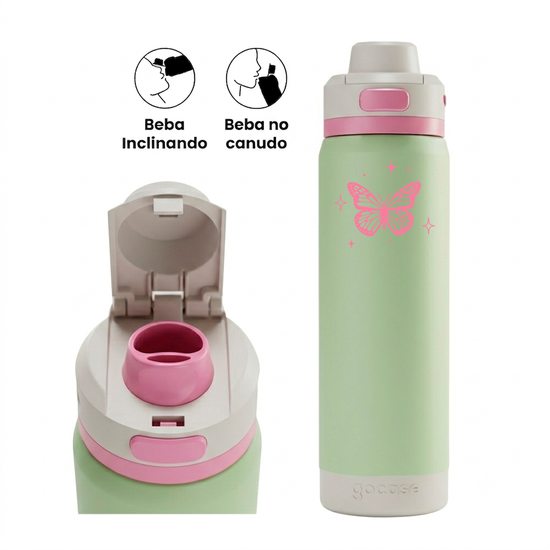 Garrafa Térmica Flip Pro + Ebook - Minimal Bug Pink