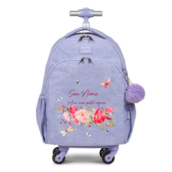 Mochila de Carrinho 4 Rodas Fun - Mãe - Flores e Frases