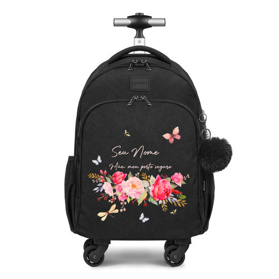 Mochila de Carrinho 4 Rodas Fun - Mãe - Flores e Frases
