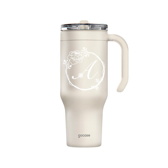 Copo Térmico Life - Monograma Cursivo com Flores