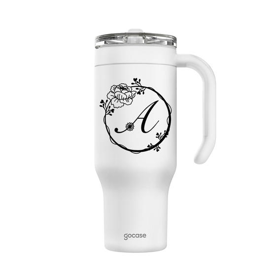 Copo Térmico Life + Ebook -  Monograma Cursivo com Flores