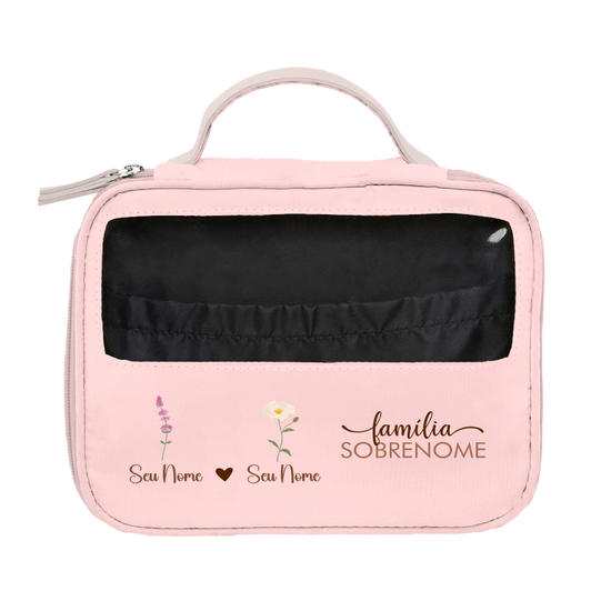 Necessaire Makeup Double Rosa -  Família Manuscrita & Flores
