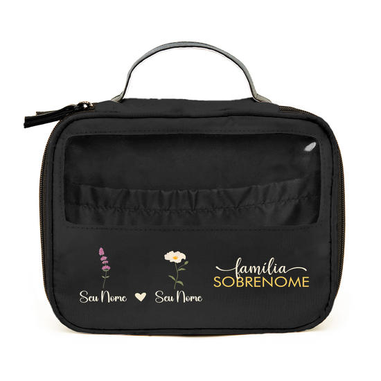 Necessaire Makeup Double Preta-  Família Manuscrita & Flores