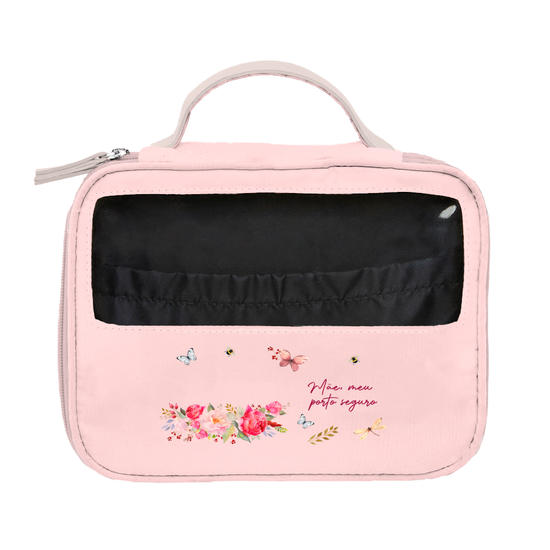 Necessaire Makeup Double Rosa -  Mãe - Flores e Frases