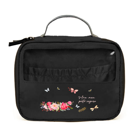 Necessaire Makeup Double Preta -  Mãe - Flores e Frases
