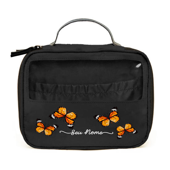 Necessaire Makeup Double - Orange Butterflies Handwritten