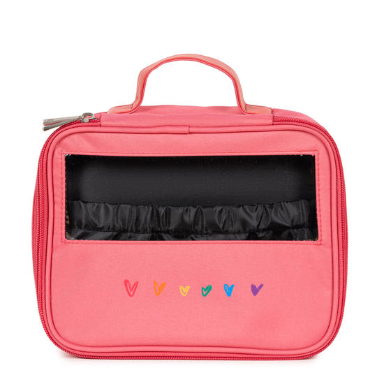 Necessaire Makeup Double - Corações Arco-Íris com Nome