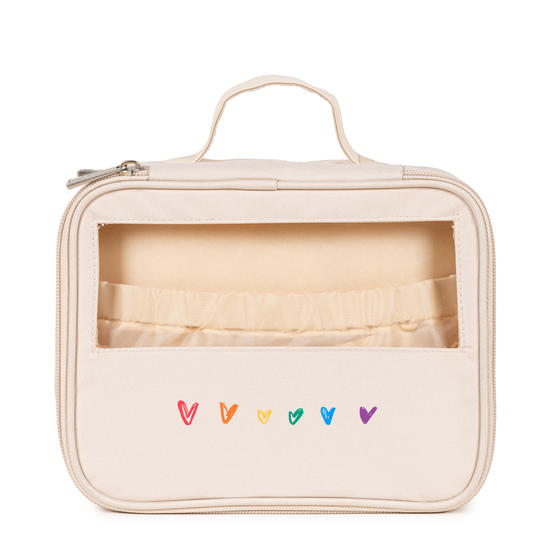 Necessaire Makeup Double - Corações Arco-Íris com Nome