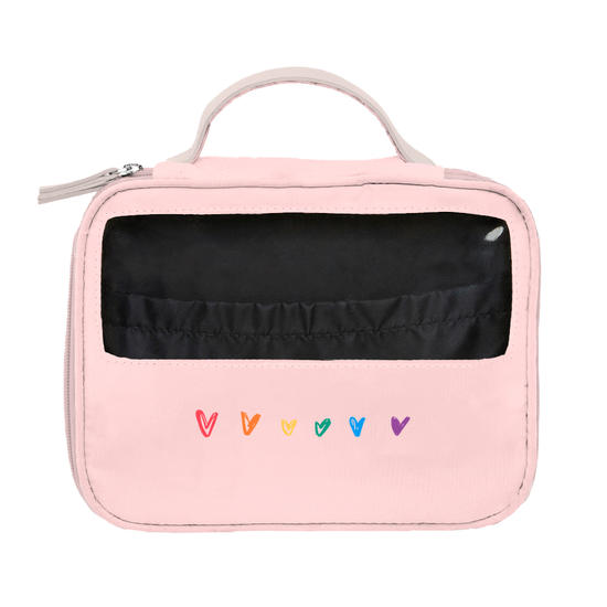 Necessaire Makeup Double - Corações Arco-Íris com Nome