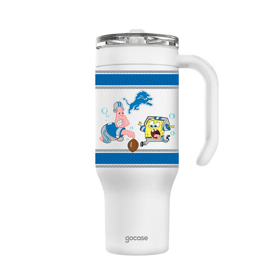 Copo Térmico Life + Ebook -  NFL x Bob Esponja - Detroid Lions
