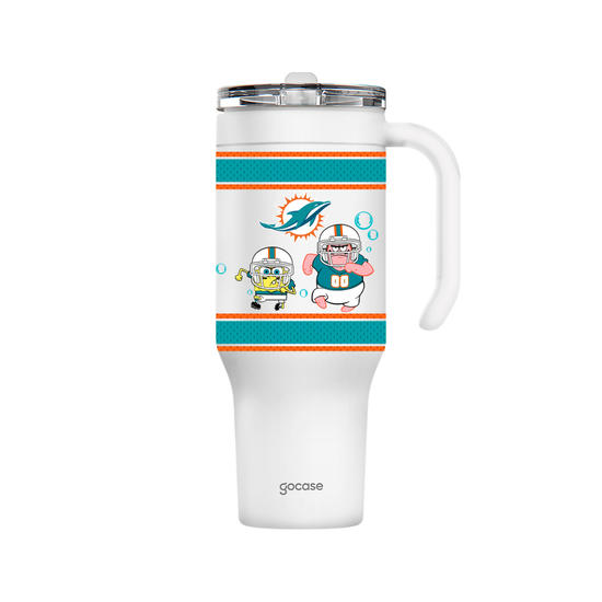 Copo Térmico Life + Ebook -  NFL x Bob Esponja - Miami Dolphins