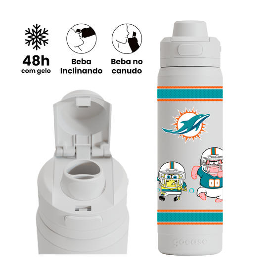 Garrafa Térmica Flip Pro - NFL x Bob Esponja - Miami Dolphins