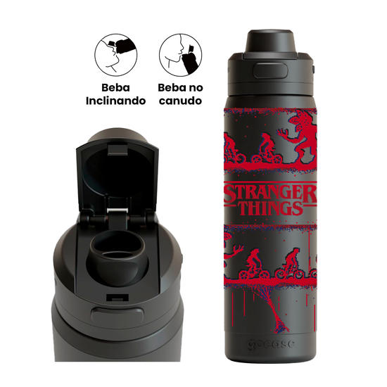 Garrafa Térmica Flip Pro + Ebook -  Stranger Things - The Upside Down Pixel Art