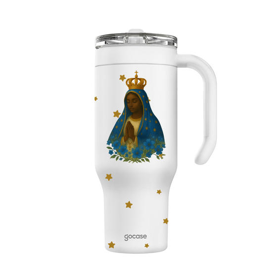 Copo Térmico Life + Ebook -  Nossa Sra. Aparecida - Estrelas