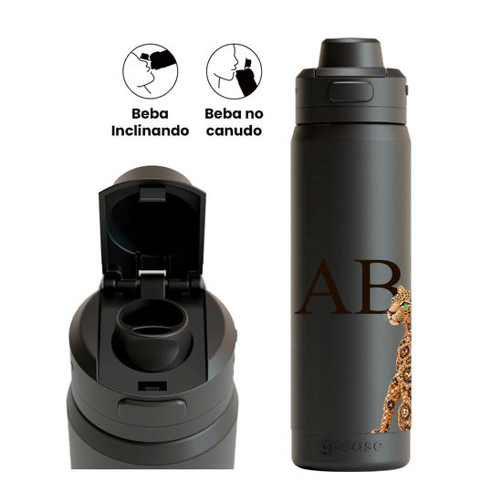 Garrafa Térmica Flip Pro + Ebook - Onça Cravejada com Inicial