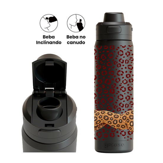 Garrafa Térmica Flip Pro + Ebook - Onça Cravejada com Nome