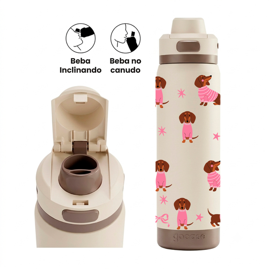 Garrafa Térmica Flip Pro + Ebook - Onça Print Brown