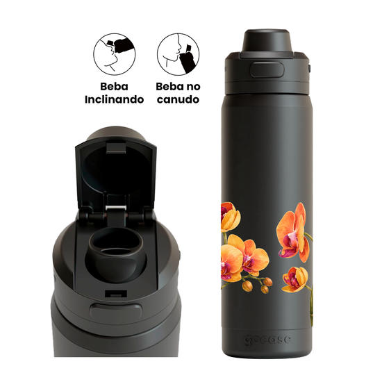 Garrafa Térmica Flip Pro + Ebook - Orange Orchids