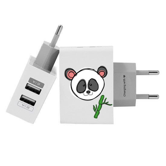 Customized Dual Usb Wall Charger for iPhone and Android - Panda Things (EU plug compatible)