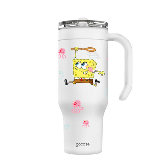 Copo Térmico Life + Ebook - Bob Esponja - Caçando Águas-vivas