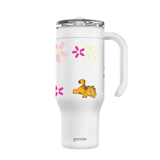 Copo Térmico Life + Ebook - Garfield Floral Pop
