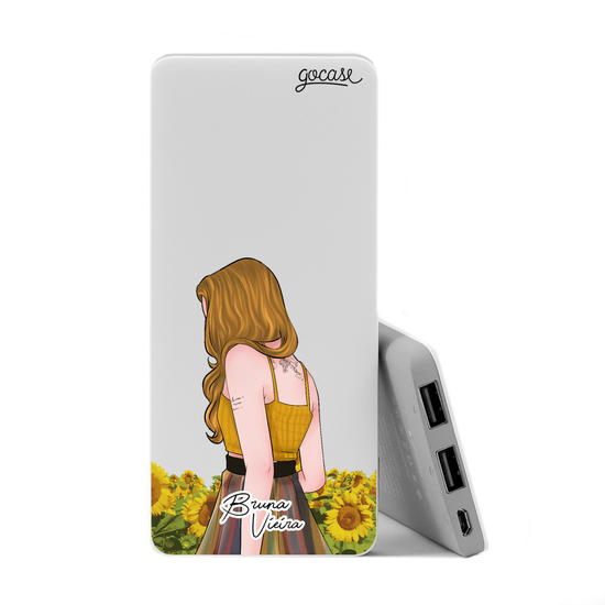 Power Bank Slim Portable Charger (5000mAh) - Ela e os Girassóis By Bruna Vieira
