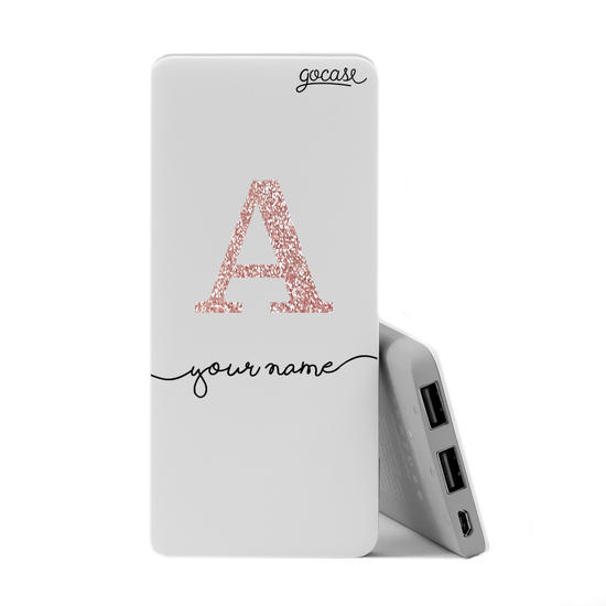 Power Bank Slim Portable Charger (5000mAh) - Iniciais Glitter Rosê