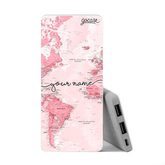 Power Bank Slim Portable Charger (5000mAh) - World Map Pink