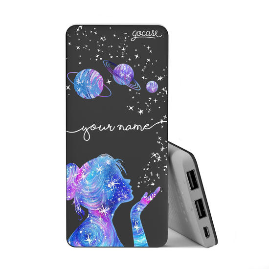 Power Bank Slim Portable Charger (5000mAh) Black- Stardust Handwritten