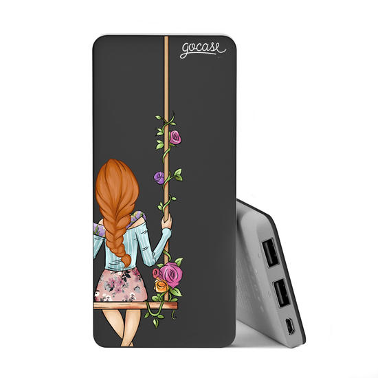 Power Bank Slim Portable Charger (5000mAh) Black - BFF - Floral (Right)