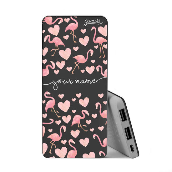 Power Bank Slim Portable Charger (5000mAh) Black - Flamingos Handwritten