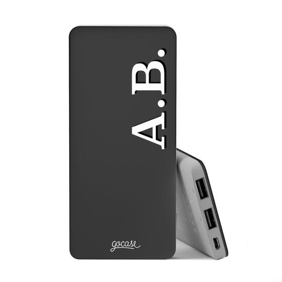 Power Bank Slim Portable Charger (5000mAh) Black - Iniciais - Branco e Preto