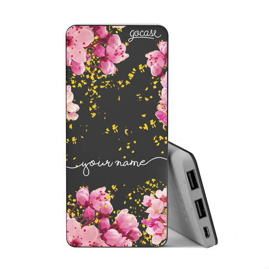 Power Bank Slim Portable Charger (5000mAh) Black - Rose Gold Glitter