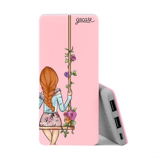 Power Bank Slim Portable Charger (5000mAh) Pink - BFF - Floral (Right)