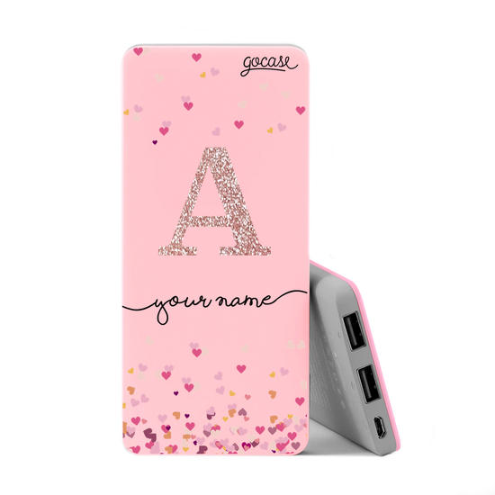 Power Bank Slim Portable Charger (5000mAh) Pink - Corações Flutuantes Glitter Rosa