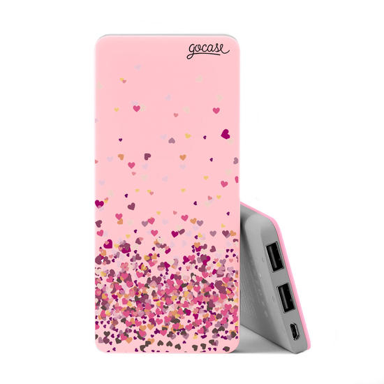 Power Bank Slim Portable Charger (5000mAh) Pink - Hearts