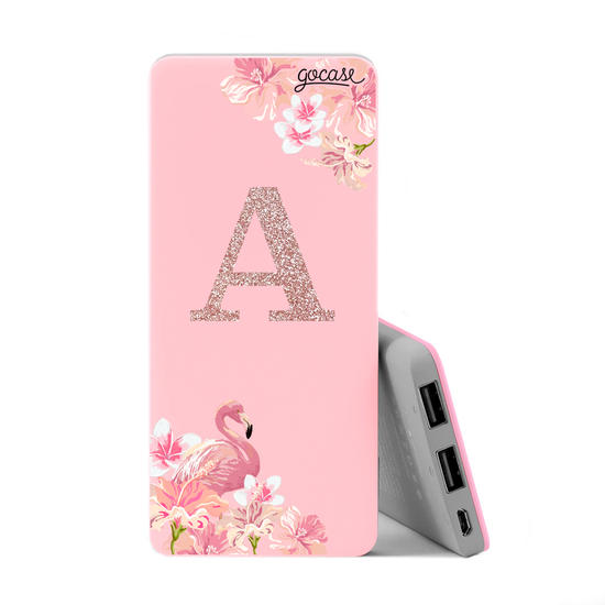 Carregador Portátil Power Bank Slim (5000mAh) Rosa - Flamingo Glitter