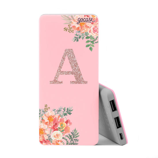 Carregador Portátil Power Bank Slim (5000mAh) Rosa - Floral Glitter