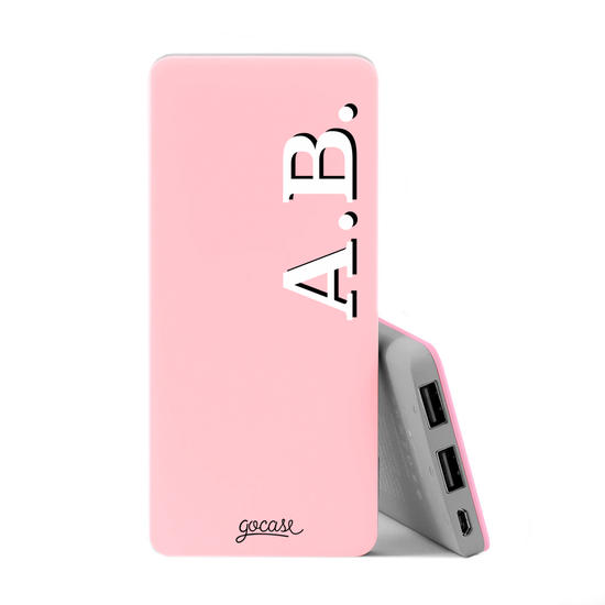 Power Bank Slim Portable Charger (5000mAh) Pink - Iniciais - White and Black