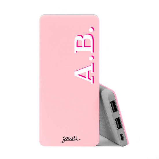 Power Bank Slim Portable Charger (5000mAh) Pink - Initials - White and Pink