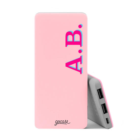 Power Bank Slim Portable Charger (5000mAh) Pink - Initials - Pink and Blue