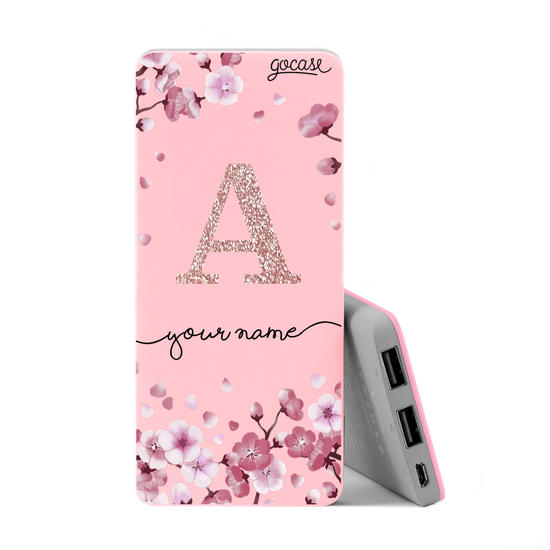 Power Bank Slim Portable Charger (5000mAh) Pink - Cherry Petals - Initial Glitter