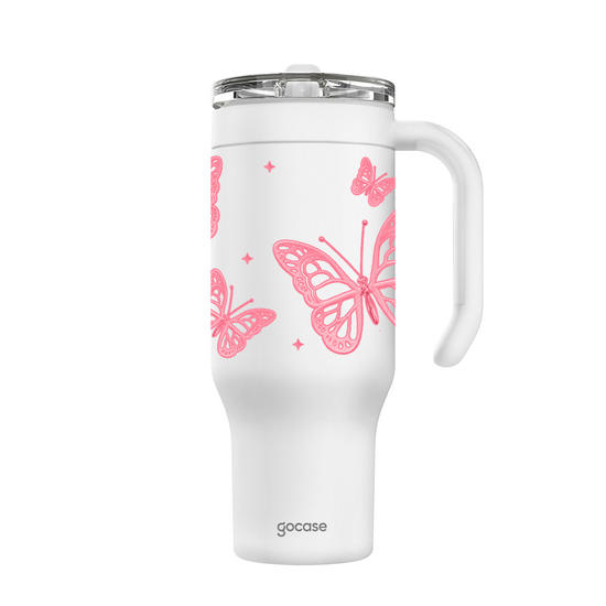 Copo Térmico Life + Ebook -  Pink Butterflies