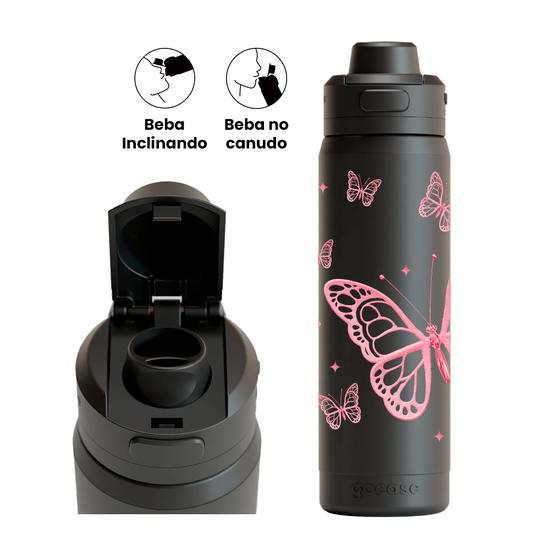 Garrafa Térmica Flip Pro - Pink Butterflies