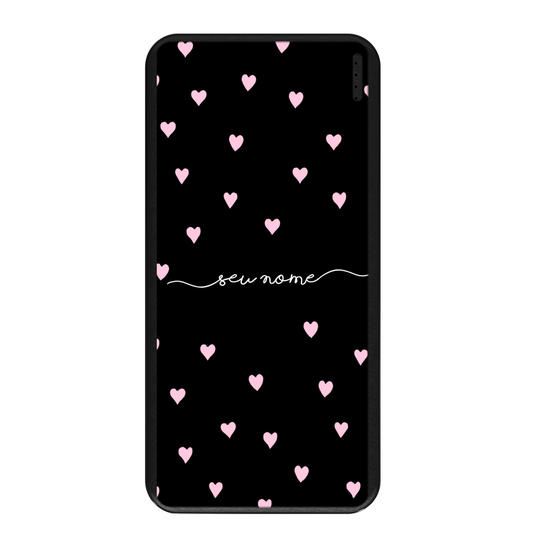 Carregador Portátil Fast Charge -  Pink Hearts Manuscrita