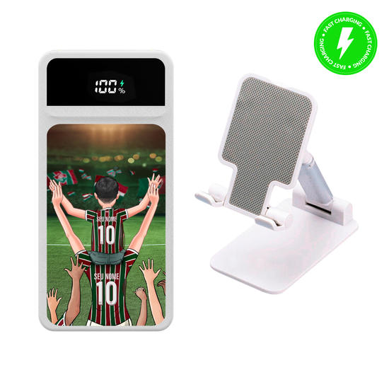 Carregador Portátil Turbo 10000mah Branco + Suporte - Fluminense - Mãe Tricolor