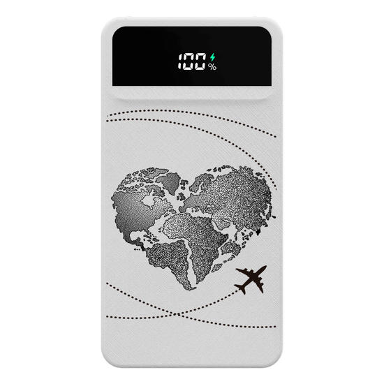 Carregador Portátil Turbo 10000mah -  Coração Mapa Mundi (Black)