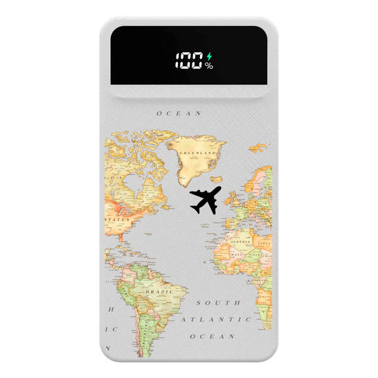 Carregador Portátil Turbo 10000mah -  Mapa Mundi Clean Customizável
